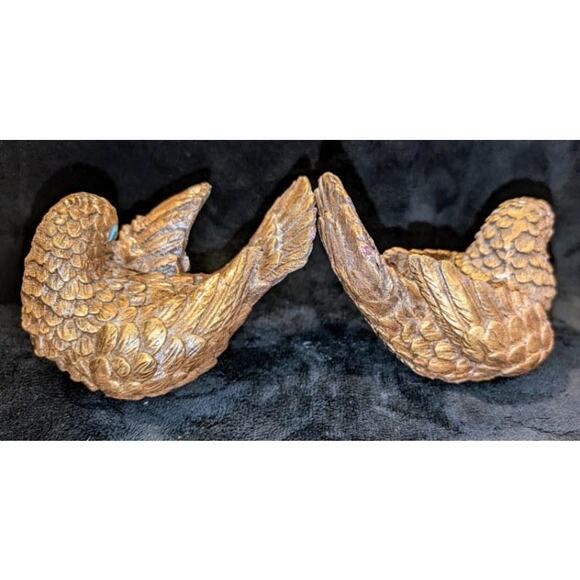 Pair of MCM Vintage Nesting Doves Hand Painted Resin Brown Blue Eyes Bookends - Picture 2 of 10